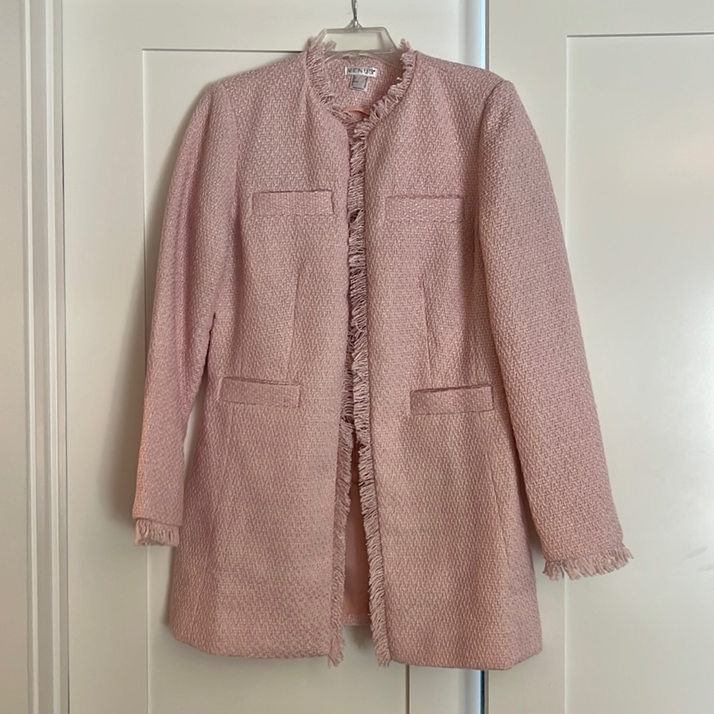 Venus pink Open Front Tweed Fringe Jacket